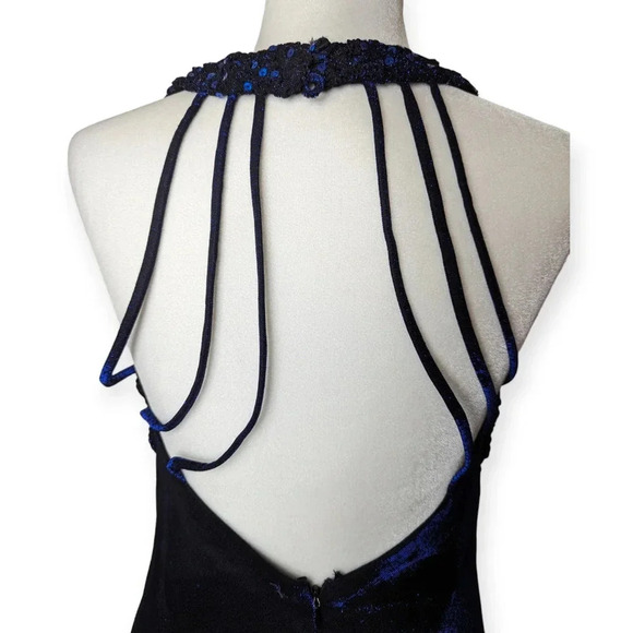 Y2K Prom Dress Iridescent Blue Sparkly Strappy Floor-Length Formal Gown 2000s - Picture 4 of 12